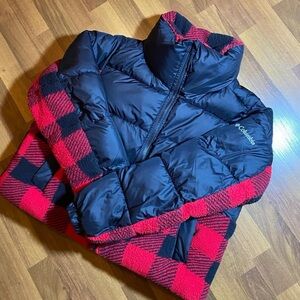 Columbia Black and Red Checkered Puffer Jacket
